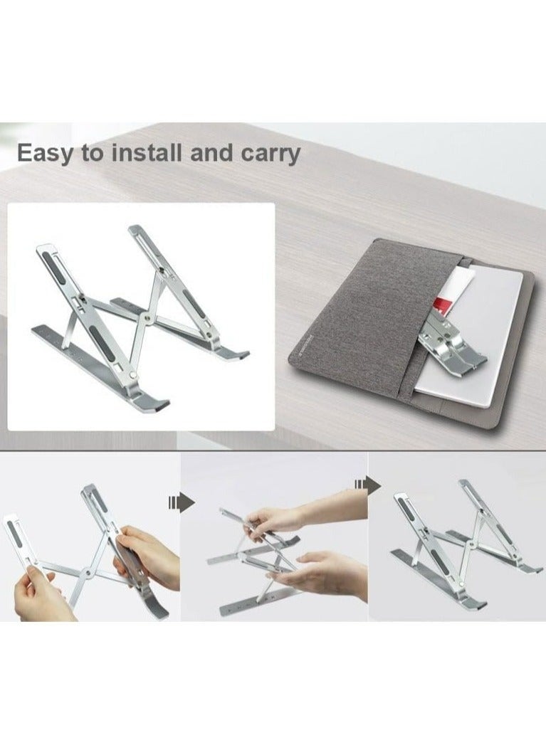 واي دي حامل كمبيوتر محمول، حامل رفع للكمبيوتر المحمول والتابلت، حامل مكتبي قابل للطي ومريح قابل للتعديل بست زوايا مصنوع من الألومنيوم، متوافق مع أجهزة MacBook وiPad وHP وDell وLenovo مقاس 10-15.6 بوصة، فضي اللون - Image 3